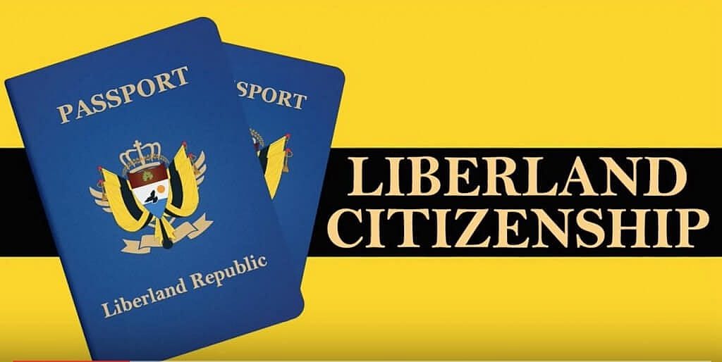 Auf diesem Bild sind 2 Liberländische Reisepässe zu sehen. Aufschrift zusätzlich: "Liberland citizenship"