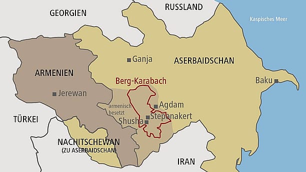 Auf diesem Bild ist eine geographische Darstellung von Armenien und die umliegenden Länder zu sehen 