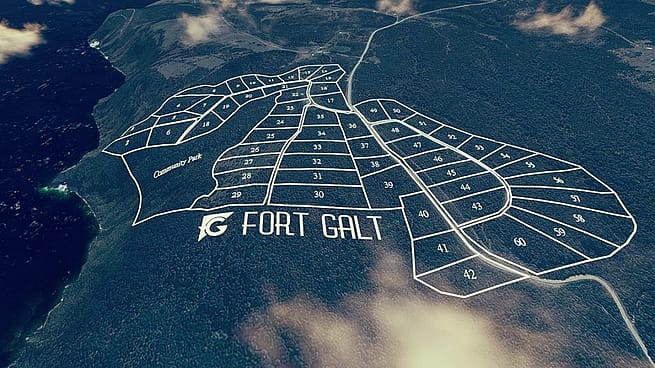 Auf diesem Bild ist eine Grafik von Fort Galt zu sehen, was chilenisches Land in Bauflächen unterteilt
