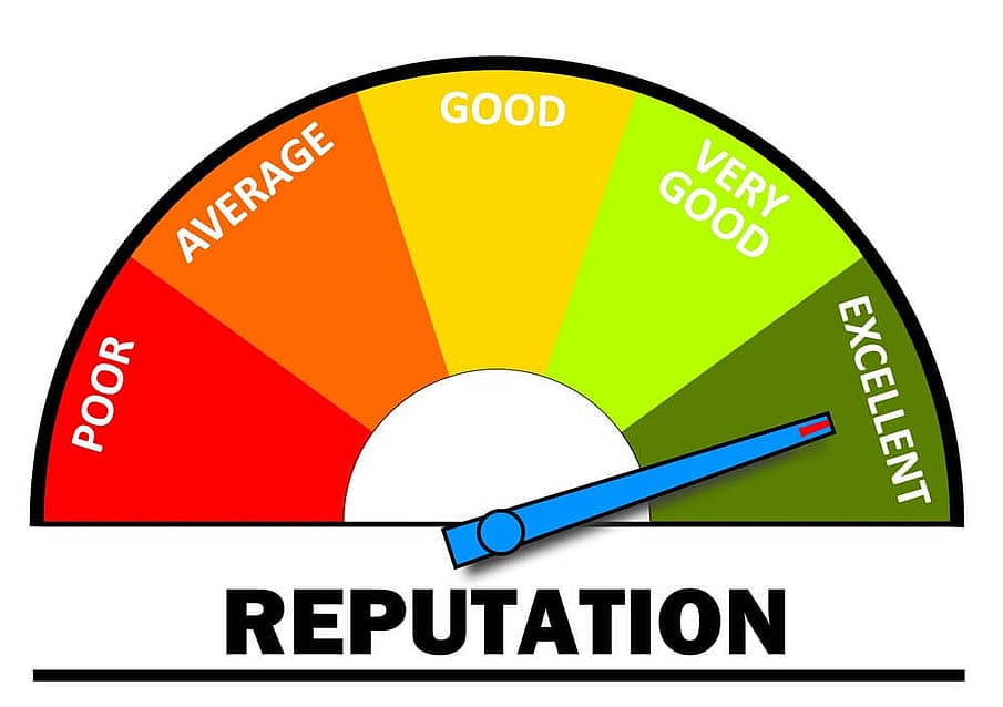 Auf diesem Bild ist ein Tacho abgebildet, der von Poor nach Excellent geht und auch bei Excellent steht. Es geht um die Reputation 